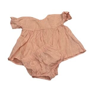 H&M Adorables Linen Set Baby‎ 2-4M Peach Flutter Sleeve Babydoll Bloomer Summer